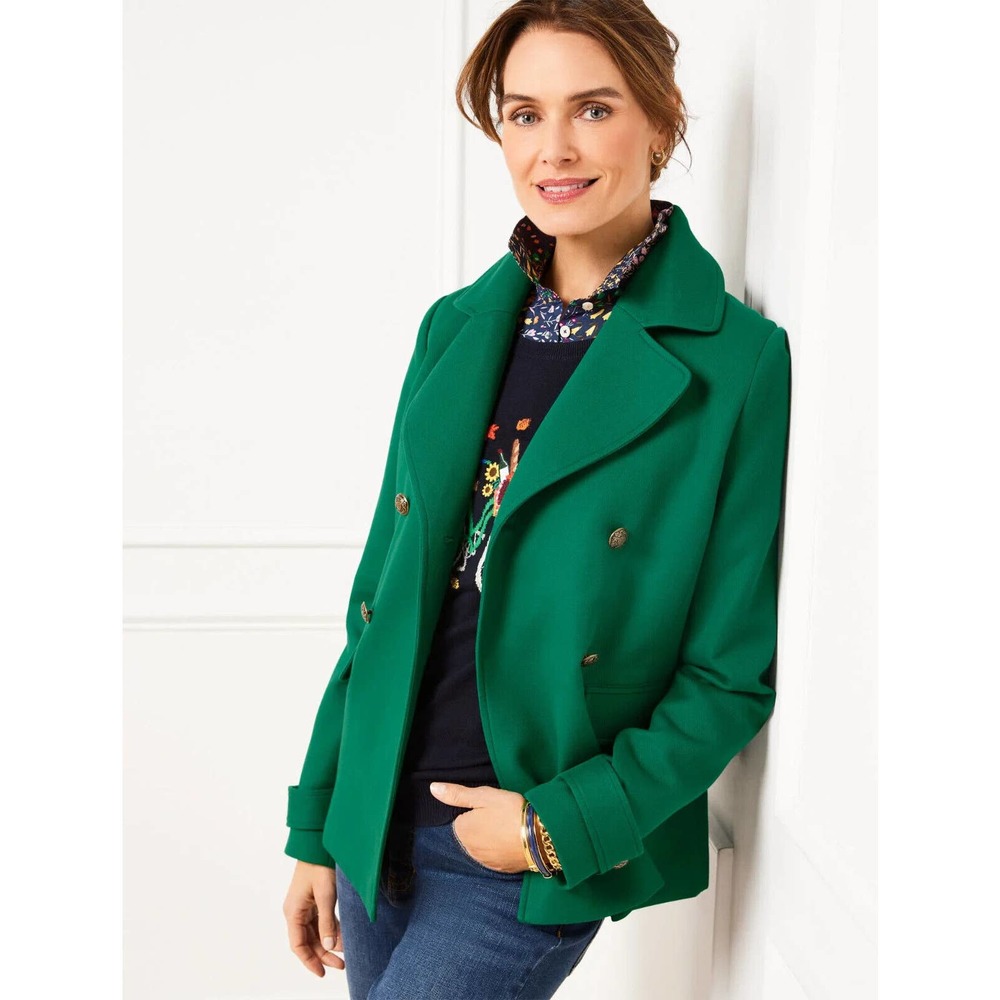 Talbots Tailored Peacoat Meadow Green Double Breasted Coat Women's Size Large - Picture 1 of 14